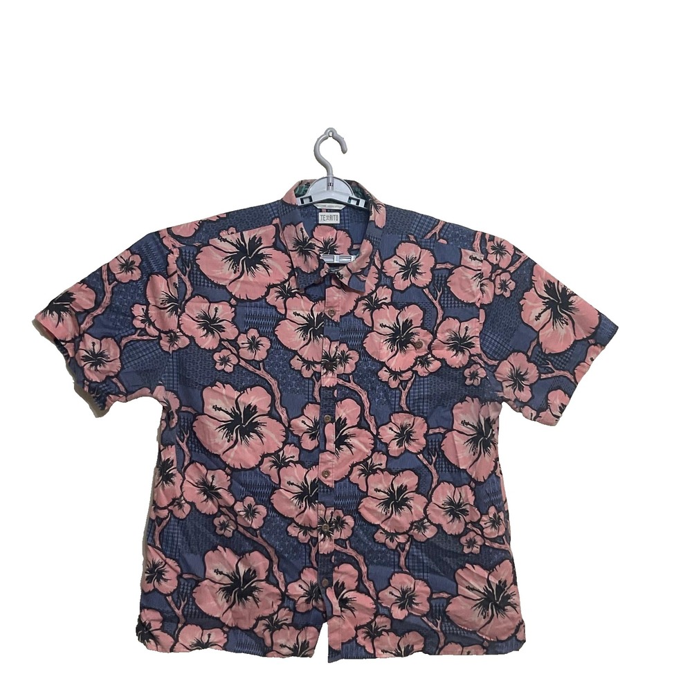 TEXAITO Modern Warrior Blue‎ & Pink Hawaiian Cotton Shirt MEN'S3XL